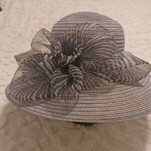 Elegant Women's Silver Dress Hat with Floral Accent